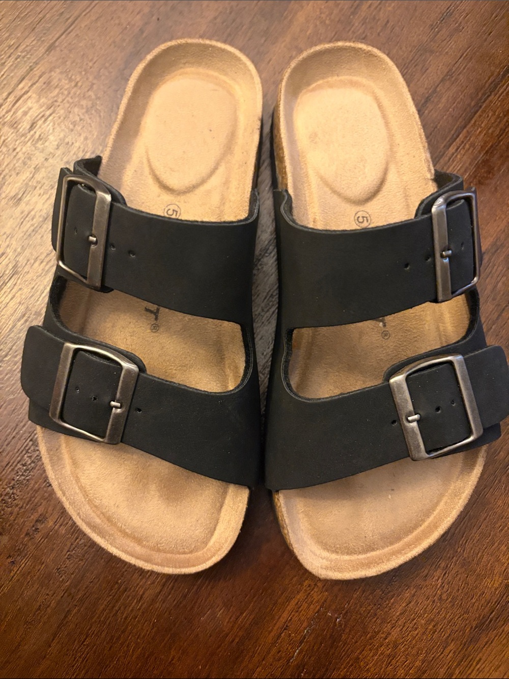 Black Double-Buckle Slide Sandals